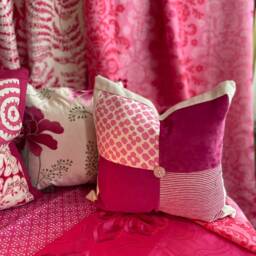 "Black & Pink Flocked Pillow Cover With Tassel Trim - 12""x 20" - thumbnail 3