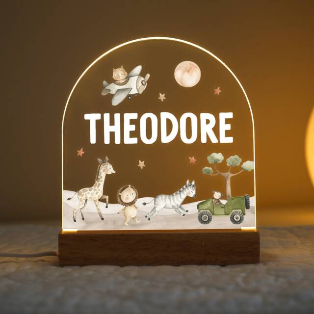 Personalised Led Animal Lamp, Kids Night Light Gift, Safari Jungle Animals Light, Birthday Gifts For Kids, Bedroom Nursery Table - image 1