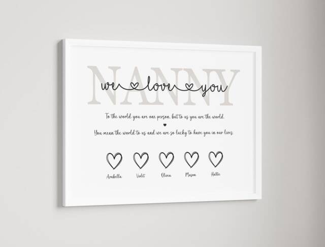 Personalised Family Nanny Nana Granny Hearts Print - Up To 14 Children Only Unframed - image 1