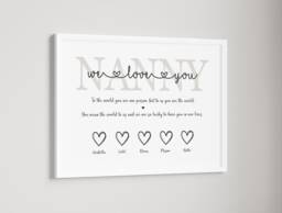 Personalised Family Nanny Nana Granny Hearts Print - Up To 14 Children Only Unframed - thumbnail 1