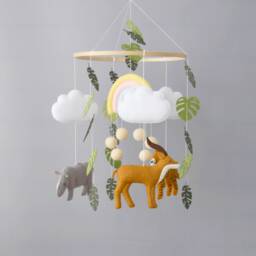 Jungle Safari Baby Mobile With Antelope Tiger Hippo Rainbow Felt Animal Crib For Nursery - thumbnail 2
