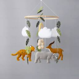 Jungle Safari Baby Mobile With Antelope Tiger Hippo Rainbow Felt Animal Crib For Nursery - thumbnail 3