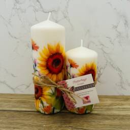Set Of 2 Sunflower Tall Pillar Candles, Themed Candle Gift Set, Gifts, Home Decorations, Ideas - thumbnail 2