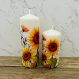 Set Of 2 Sunflower Tall Pillar Candles, Themed Candle Gift Set, Gifts, Home Decorations, Ideas - thumbnail 3