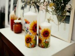 Set Of 2 Sunflower Tall Pillar Candles, Themed Candle Gift Set, Gifts, Home Decorations, Ideas - thumbnail 1