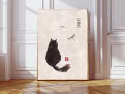 Japanese Cat Art Print, Prints, Wall Art, Portrait Art - thumbnail 1