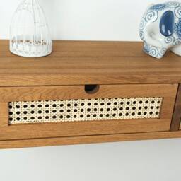 Solid Oak Floating Console Table With Rattan Drawers, Narrow Entryway Hallway - thumbnail 4