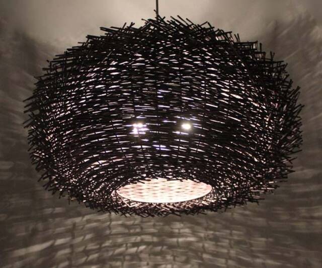 Rattan Bird Nest Pendant Light - Black Or Brown Lampshade, Vintage Lighting - image 1