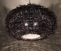 Rattan Bird Nest Pendant Light - Black Or Brown Lampshade, Vintage Lighting