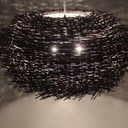 Rattan Bird Nest Pendant Light - Black Or Brown Lampshade, Vintage Lighting - thumbnail 3
