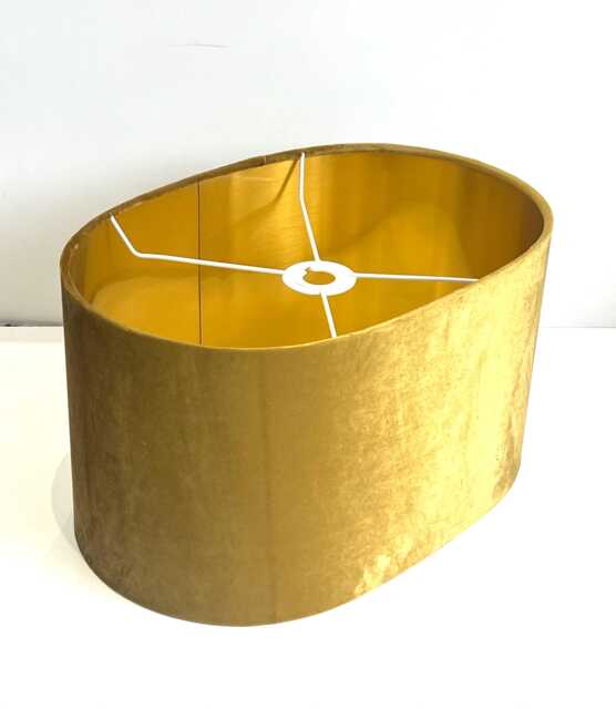 New Handmade Luxurious Mustard Gold Glamour Velvet Fabric Lamp Shade Oval Shape Available in All Linings - image 1