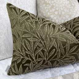 Olive Green Leaf Design Cushion Cover Lumbar 12x20 - thumbnail 4