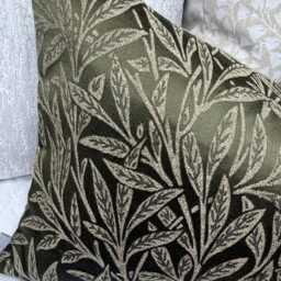 Olive Green Leaf Design Cushion Cover Lumbar 12x20 - thumbnail 3