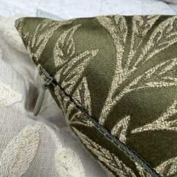 Olive Green Leaf Design Cushion Cover Lumbar 12x20 - thumbnail 2