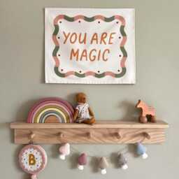 You Are Magic Wall Banner, Kids Bedroom Decor, Organic Cotton Hanging, Pink Orange Green Nursery Art, Room Decor - thumbnail 1