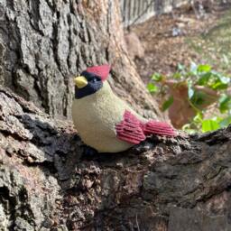 Handcrafted Female Cardinal Cement Figurine - thumbnail 1