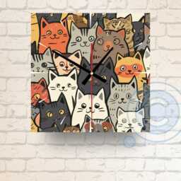 Cat Crowd Glass Wall Clock Quirky Feline Home Decor - 20cm Or 30cm - thumbnail 2