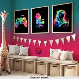 Neon Gamer Print Poster - Set Of 3 Gaming Prints - Game Bedroom Decor Gift For Gamers Room Console Video Wall Art - thumbnail 2