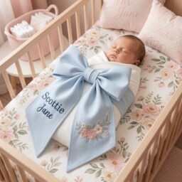 Custom Wildflower Embroidered Newborn Bow Sash, Baby Hospital Roses Floral Swaddle, Sash For Picture, Shower Gift - thumbnail 2