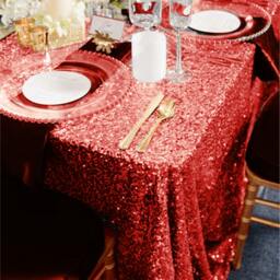 Christmas Sequin Red Table Cloth - Sparkly Table Decor For Party Celebration Dinner Valentine's Day Decoration Ready To Ship - thumbnail 2