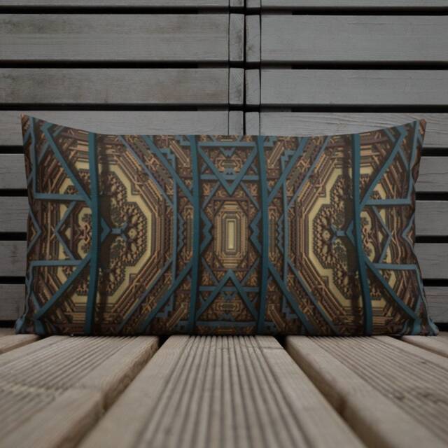 "Teal Fractal Throw Pillow Geometric Print Decor - 20"" X 12" - image 1