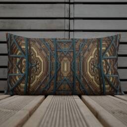 "Teal Fractal Throw Pillow Geometric Print Decor - 20"" X 12"