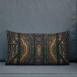 "Teal Fractal Throw Pillow Geometric Print Decor - 20"" X 12" - thumbnail 2