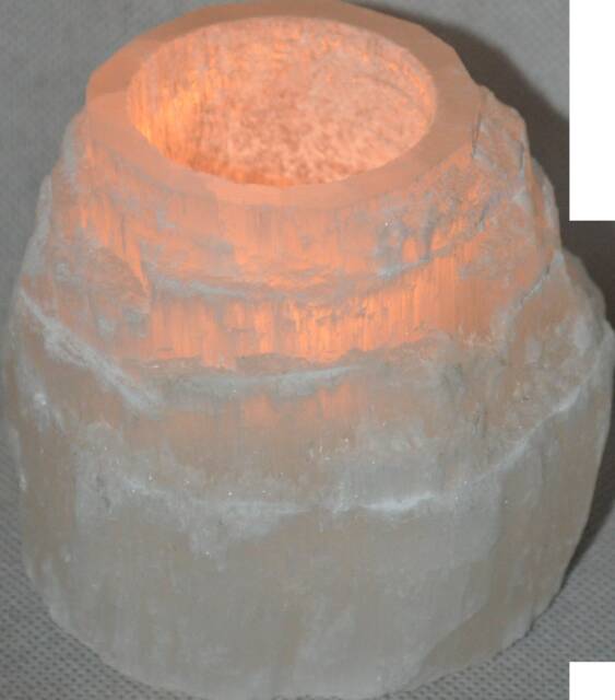Selenite Round Tall Tealight Candle Holder - Di 6 Hi 8cm Heavy 1Kg - image 1