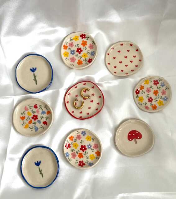 Ring Dish - Pill Holder Small Trinket Dainty Heart Flower Gift - image 1