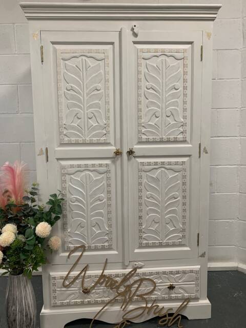 Mango Wood Carved Lime Washed Old Charm Wardrobe - image 1