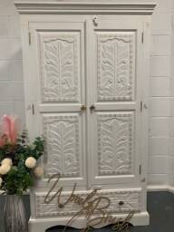 Mango Wood Carved Lime Washed Old Charm Wardrobe