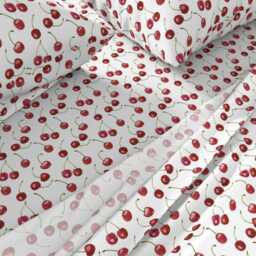 Cherry Print Sheet Set - Watercolor Fruit Bedding, Cotton Sateen - thumbnail 2
