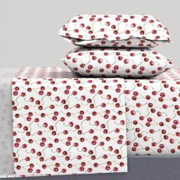 Cherry Print Sheet Set - Watercolor Fruit Bedding, Cotton Sateen