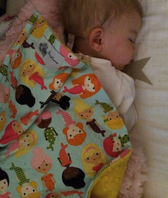 "Yellow Minky & Mermaid Cotton Baby Blanket, ""Axelle Amie" - image 1