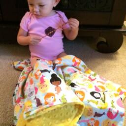 "Yellow Minky & Mermaid Cotton Baby Blanket, ""Axelle Amie" - thumbnail 3