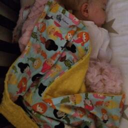 "Yellow Minky & Mermaid Cotton Baby Blanket, ""Axelle Amie" - thumbnail 2