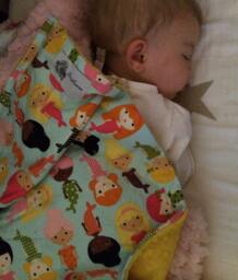 "Yellow Minky & Mermaid Cotton Baby Blanket, ""Axelle Amie" - thumbnail 1