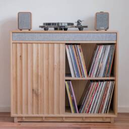 Record Player, Hi-Fi Media Cabinet -- Handmade Oak With Sliding Door & Drawer - thumbnail 2
