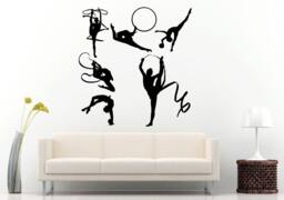 A Set Of Rhythmic Gymnastics Gymnast Girls Females Silhouette Wall Decal Vinyl Sticker Mural Room Decor L787 - thumbnail 1