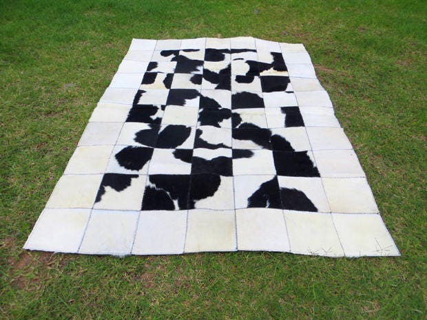 Patchwork Cowhide Rug Natural Hair On - Big Natural Black, White, Dark Brown Tones Soft Pa32 Custom Made - image 1