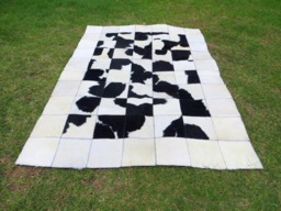Patchwork Cowhide Rug Natural Hair On - Big Natural Black, White, Dark Brown Tones Soft Pa32 Custom Made - thumbnail 1