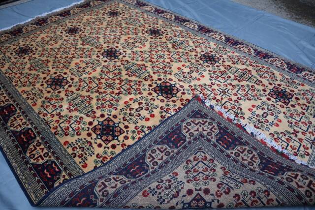 Yellow Bukhara Rug, 7x10 Afghan Fine Quality Hand Knotted Organic Dyes Wool Area Turkmen Tribal Oriental 200x300 cm Large Carpet - image 1