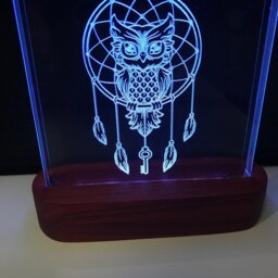 Dreamcatcher Night Light - Etched Into Clear Glass Like Acrylic On Hand Crafted African Padauk Wood Base. Native American Dream Cather - thumbnail 3