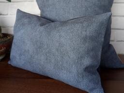 Denim Print Faux Leather Pillow Cover Scandinavian Decor - 10x16'' - thumbnail 1