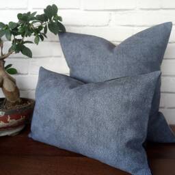 Denim Print Faux Leather Pillow Cover Scandinavian Decor - 10x16'' - thumbnail 2