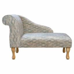 Luxe Beige Leaf Chaise Longue - Handmade Small Sofa Chair Accento Fabric British Bespoke Made - thumbnail 2