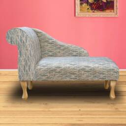 Luxe Beige Leaf Chaise Longue - Handmade Small Sofa Chair Accento Fabric British Bespoke Made - thumbnail 3