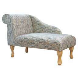 Luxe Beige Leaf Chaise Longue - Handmade Small Sofa Chair Accento Fabric British Bespoke Made