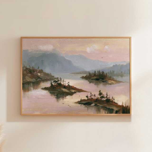 Pine Lake Poster, Mountain Landscape Print, Nature Wall Art, Paper - image 1