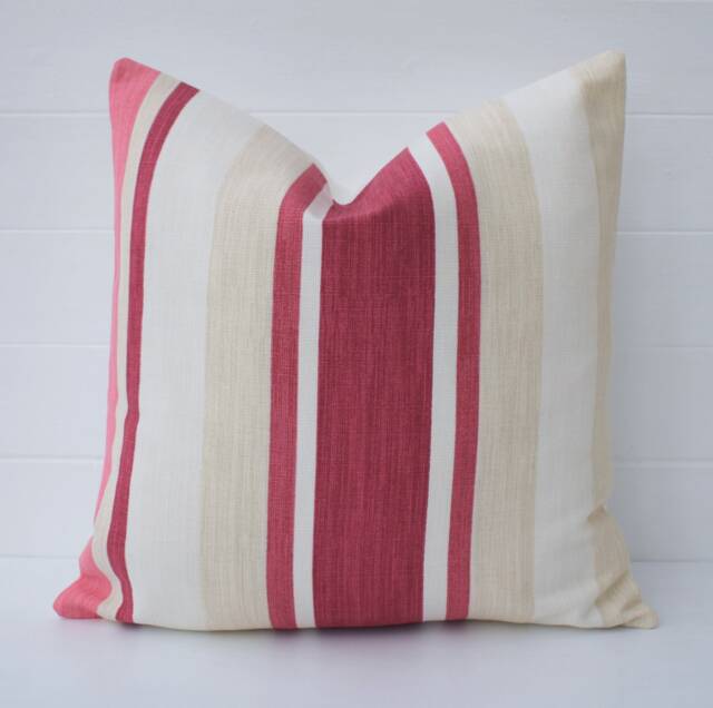 Laura Ashley Awning Stripe Cranberry Cushion Handmade With Zip Fastening 16 - image 1